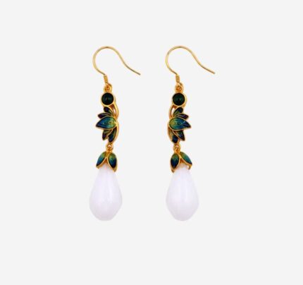 Teal Petal Dewdrops Enamel Earrings product photo