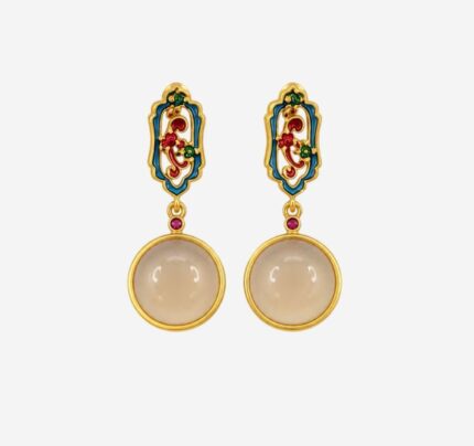 Azure Bloom Enamel Jade Earrings product photo