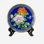 Imperial Blue Peony Enamel Display Plate in heritage-inspired Cloisonné with butterfly motif
