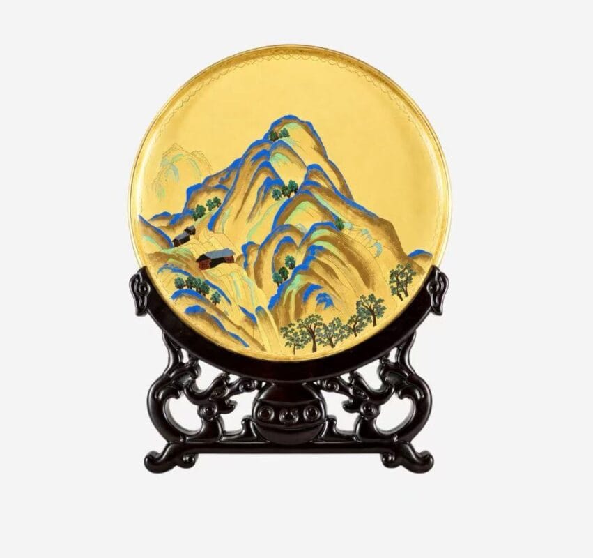 Heritage-Inspired Imperial Blue Peony Blossom Display Plate in Pure Cloisonné Enamel
