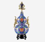 Imperial Blue Ruyi Gourd Vase in heritage-inspired Cloisonné Enamel with golden Ruyi handles