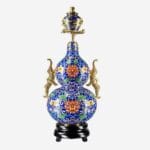 Imperial Blue Ruyi Gourd Vase in heritage-inspired Cloisonné Enamel with golden Ruyi handles