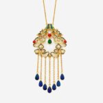 Emerald Palace Cloud Cold Enamel Necklace with imperial pavilion motifs and five-strand golden tassels