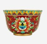Imperial Red Chun Bowl in heritage-inspired Cloisonné Enamel with central lotus motif
