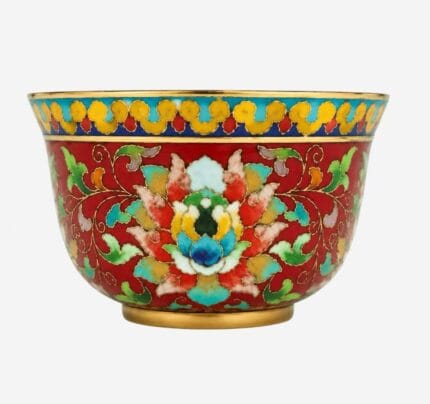 Imperial Red Chun Bowl in heritage-inspired Cloisonné Enamel with central lotus motif