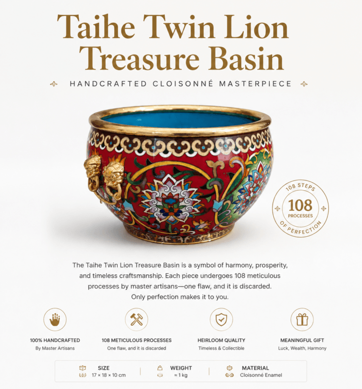 Traditional Chinese Cloisonné Enamel Bowl – Taihe Twin Lion Heritage Edition