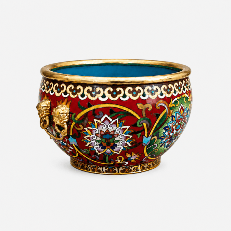 China Artisan Market Traditional Chinese Cloisonné Enamel Bowl - Taihe Twin Lion Heritage Edition