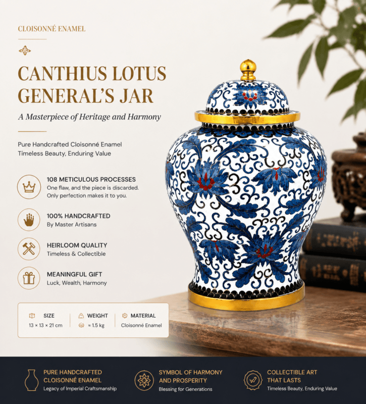 Blue and White Lotus Cloisonné General Jar – Heritage Ginger Jar Art