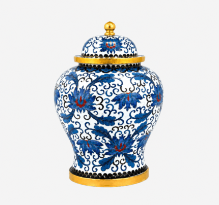 Traditional Blue and White Cloisonne Enamel General Jar with Lotus Pattern