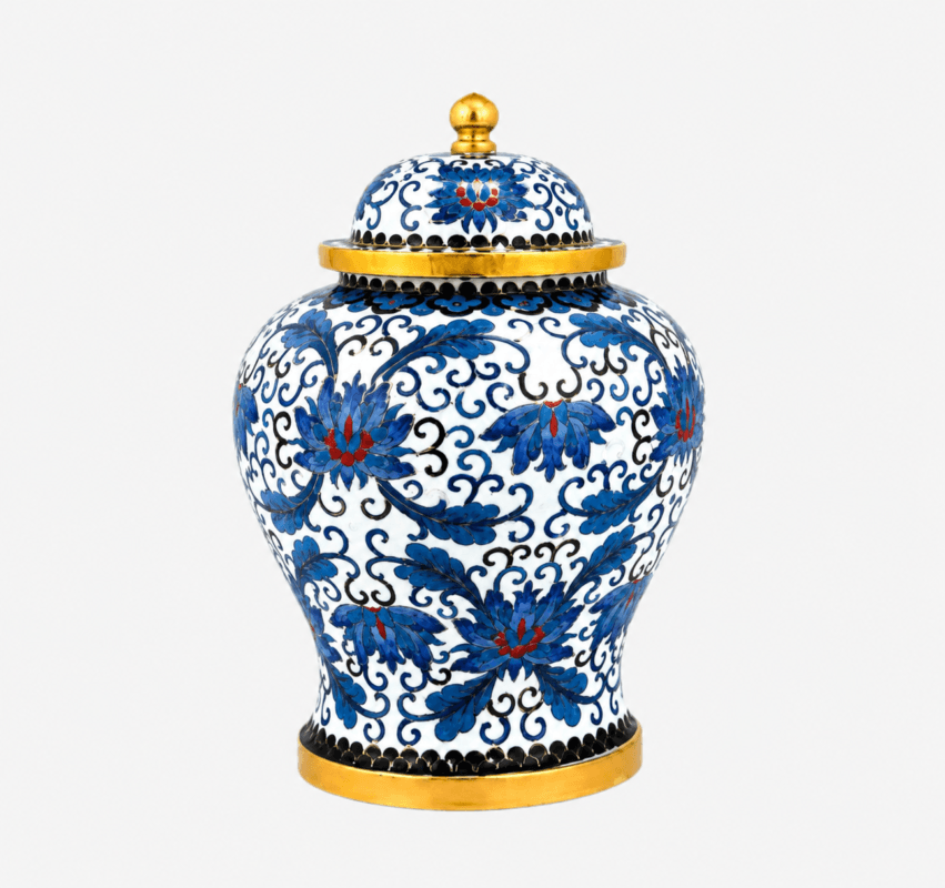 Traditional Blue and White Cloisonne Enamel General Jar with Lotus Pattern