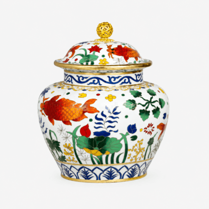 White Cloisonne Enamel Jar with Goldfish and Lotus Patterns