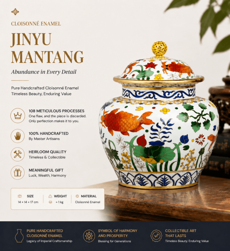 White Cloisonné Goldfish Jar – Traditional Enamel Lotus & Fish Vase