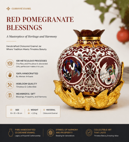 Red Cloisonné Pomegranate Vase – Traditional Enamel Bird & Flower Art