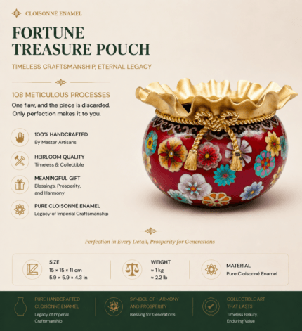 Fortune Treasure Pouch Cloisonne Sculpture detail view