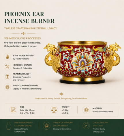 Imperial Phoenix Ear Cloisonne Enamel Censer – Heritage-Inspired Auspicious Filigree Incense Burner