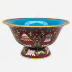 Imperial Cloisonné Enamel Offering Bowl with Auspicious Symbols and sky-blue interior
