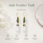 Jade Ethereal Petals: Cold Enamel Floral Necklace – Teal Gradient Pendant with Faux White Jade