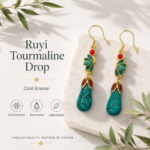 Turquoise Ruyi Enamel Earrings detail view