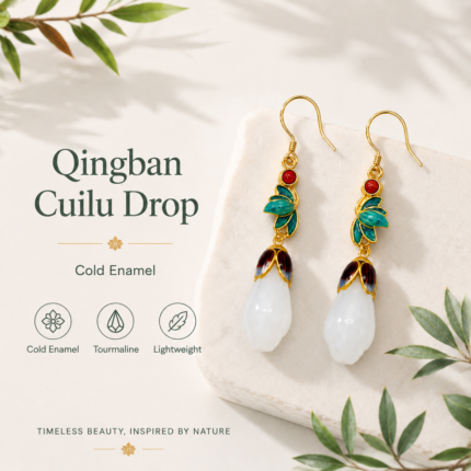 Teal Petal Enamel Jade Earrings detail view