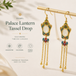 Imperial Lantern: Cold Enamel Ruyi Earrings – Elegant Blue & Red Filigree Drops with Faux Jade