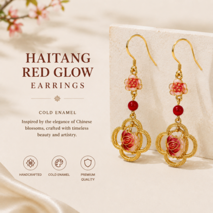 Begonia Rose: Elegant Cold Enamel Floral Earrings – Crimson Filigree Drops with Botanical Charms