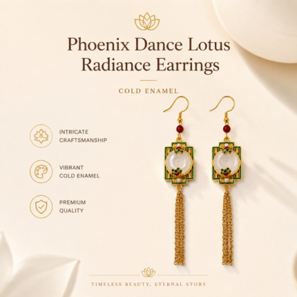 Zen Mirror: Cold Enamel Ping’an Kou Earrings – Elegant Faux White Jade Tassels with Green Filigree