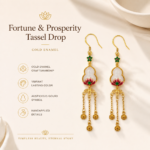 Prosperous Gourd: Cold Enamel Lotus & Faux White Jade Earrings – Elegant Gold-Plated Tassels