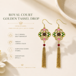 Gilded Palace Tassels: Elegant Cold Enamel Filigree Earrings – Vintage Floral Design with Golden Chain Cascades
