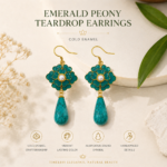 Turquoise Peony: Cold Enamel Floral Earrings – Teal Peacock Bloom with Faux Turquoise Drops