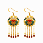 Phoenix Radiance: Cold Enamel Lotus Tassel Earrings - Elegant Gold-Plated Imperial Drops