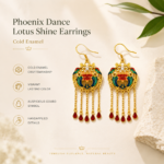Phoenix Radiance: Cold Enamel Lotus Tassel Earrings - Elegant Gold-Plated Imperial Drops - Detail 2