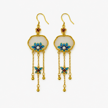 Azure Butterfly Lotus Enamel Earrings product photo