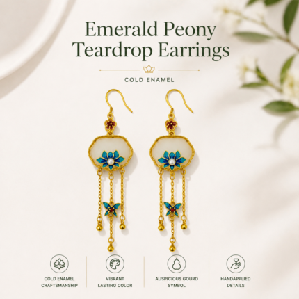 Azure Butterfly Lotus Enamel Earrings detail view
