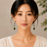 Azure Lotus Fortune: Cold Enamel Lotus Earrings – Blue Gradient Blossoms with Carved Dark Green Faux Jade