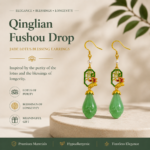 Azure Lotus Fortune: Cold Enamel Lotus Earrings – Blue Gradient Blossoms with Carved Dark Green Faux Jade