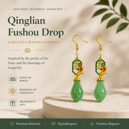 Azure Lotus Fortune: Cold Enamel Lotus Earrings – Blue Gradient Blossoms with Carved Dark Green Faux Jade