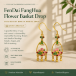 Rosy Garden Basket: Cold Enamel Floral Earrings – Vintage Gold-Plated Filigree Drops with Golden Beads