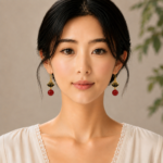 Midnight Lotus: Black Cold Enamel Floral Earrings - Vintage Gold-Plated Drops with Crimson Spheres - Detail 3