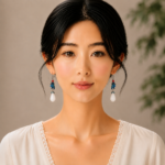 Azure Bloom Drops: Elegant Blue Cold Enamel Earrings – Gradient Petals with Faux White Jade Buds