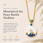 Azure Horizon: Cold Enamel Ping’an Kou Necklace – Faux White Jade Medallion with Blue Sea-Wave Filigree