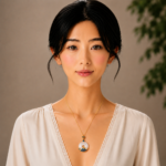 Azure Horizon: Cold Enamel Ping’an Kou Necklace – Faux White Jade Medallion with Blue Sea-Wave Filigree
