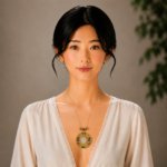 Azure Koi Lotus: Cold Enamel Filigree Necklace – Oval White Jade Medallion with Aquatic Motifs