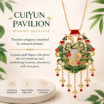 Emerald Cloud Pavilion: Cold Enamel Filigree Necklace – Imperial Scenery Medallion with Cascading Tassels