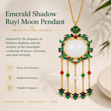 Azure Ruyi Moonlight: Cold Enamel Filigree Necklace – Large White Jade Medallion with Cascading Tassels