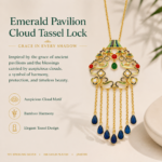 Emerald Palace Cloud: Cold Enamel Filigree Necklace – Imperial Pavilion Medallion with Cascading Tassels