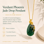 Azure Phoenix: Cold Enamel Gold-Plated Necklace – Deep Verdant Teardrop with Ornate Phoenix Finial