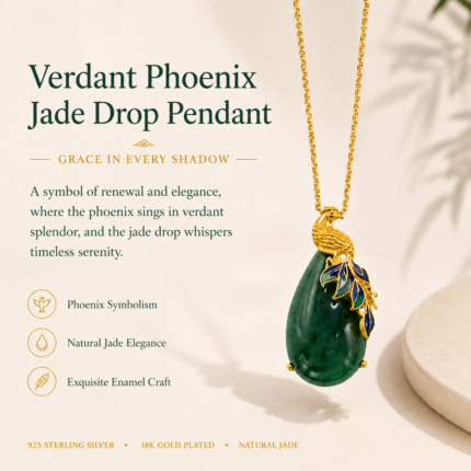 Azure Phoenix: Cold Enamel Gold-Plated Necklace – Deep Verdant Teardrop with Ornate Phoenix Finial