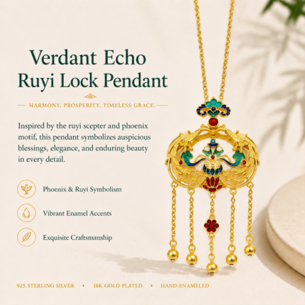 Azure Phoenix Ruyi: Cold Enamel Filigree Necklace – Ornate Gold-Plated Lock Pendant with Cascading Tassels