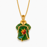 Emerald Qipao Grace Necklace with dark green cheongsam pendant and red lotus flower detail