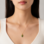 Emerald Qipao Grace: Vintage Gold-Plated Necklace – Dark Green Jade-Style Cheongsam Pendant with Red Lotus